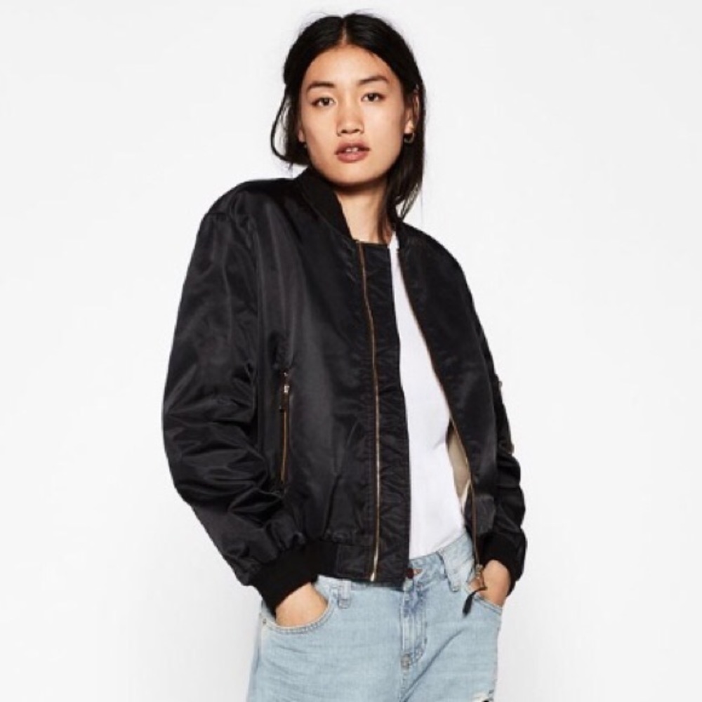 Zara Collection Black Bomber Zip up Jacket Size xs